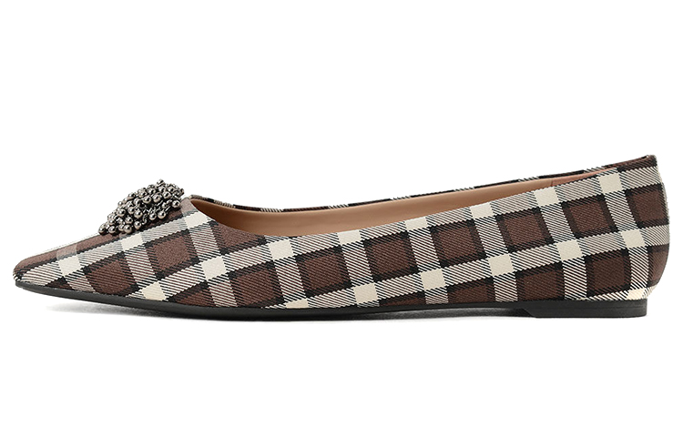CHARLES & KEITH Plaid Print Ballet Flats with Embellishment 'Brown' SL1-71720077_MULTI