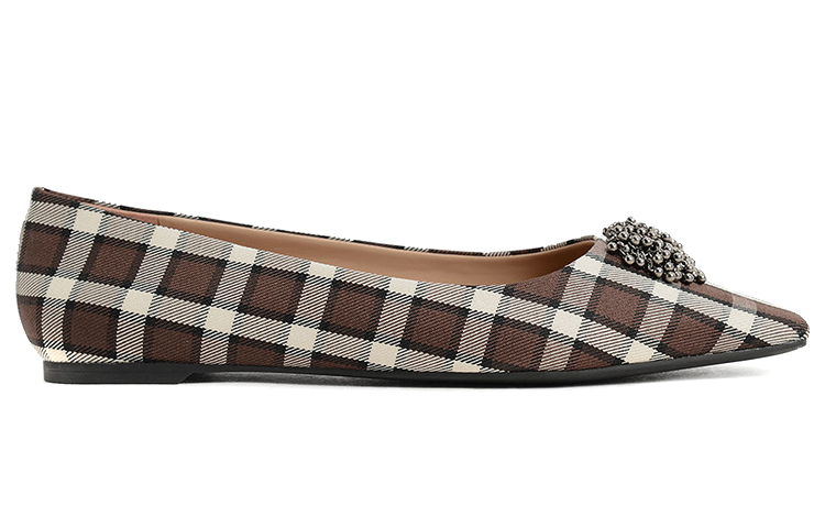 Order チャールズ&キース チェック柄バレエフラットシューズ エンベリッシュ ブラウン SL1-71720077_MULTI SL1-71720077_MULTI
