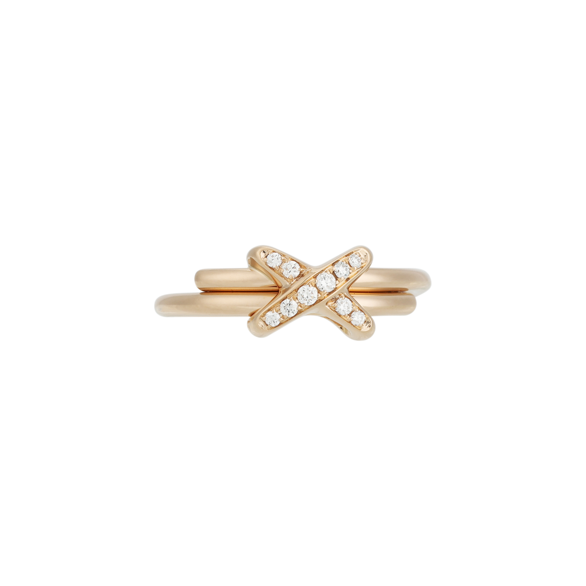 Chaumet Jeux de Liens Large Diamond Pink Gold Ring Unisex Couple Ring 081239