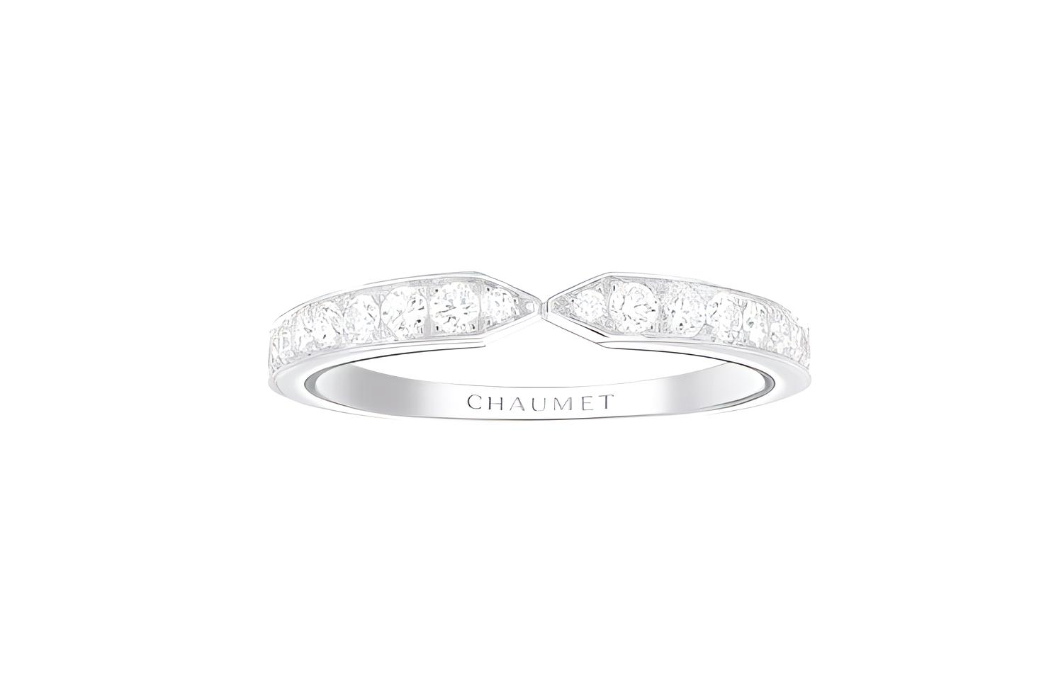 Chaumet Paris Triomphe Platinum Ring with Pavé Diamonds - Unisex Couple Design 082640