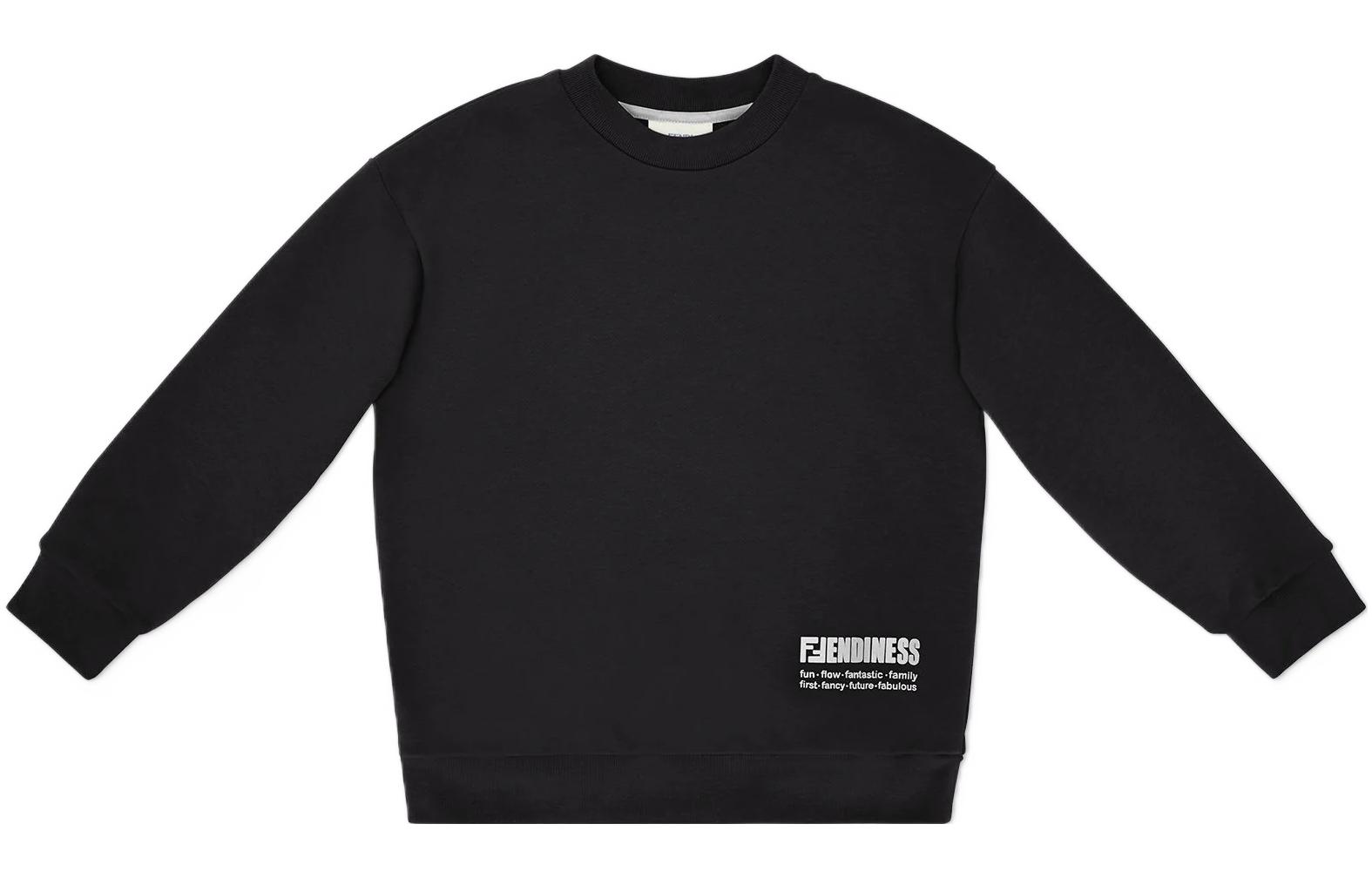Child Fendi SS22 Fendiness Logo Print Knit Crewneck Sweatshirt Boys Black JUH0375V0F0GME