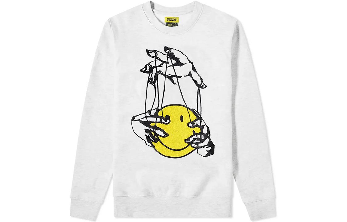 Chinatown Market Smiley Face Long-Sleeve Pullover Unisex Sweatshirt Light Gray 396000850-ASH