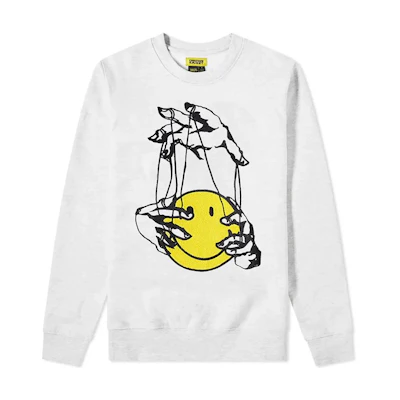 Chinatown Market Smiley Face Long-Sleeve Pullover Unisex Sweatshirt Light Gray 396000850-ASH