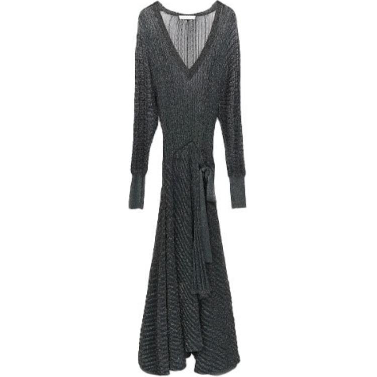 Chloe Chloé SS21 Black Knit V-Neck Long Sleeve Evening Dress CHC21SMR825703J1