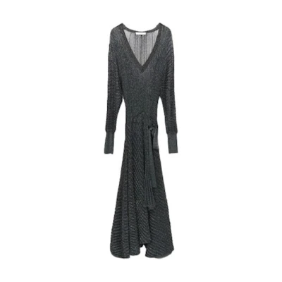 Chloe Chloé SS21 Black Knit V-Neck Long Sleeve Evening Dress CHC21SMR825703J1