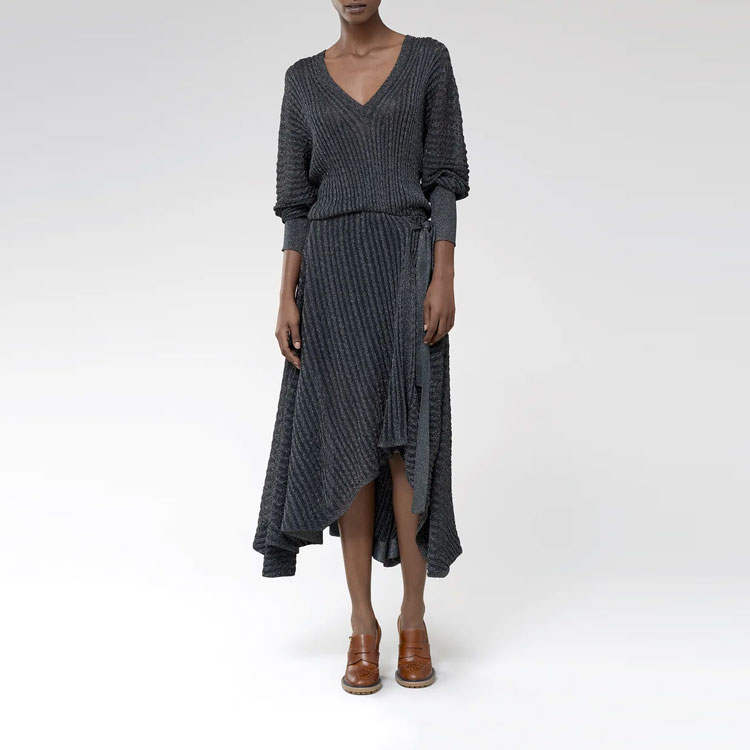 Lookbook Chloe Chloé SS21 Gaun Petang Lengan Panjang Hitam Leher V Knit CHC21SMR825703J1