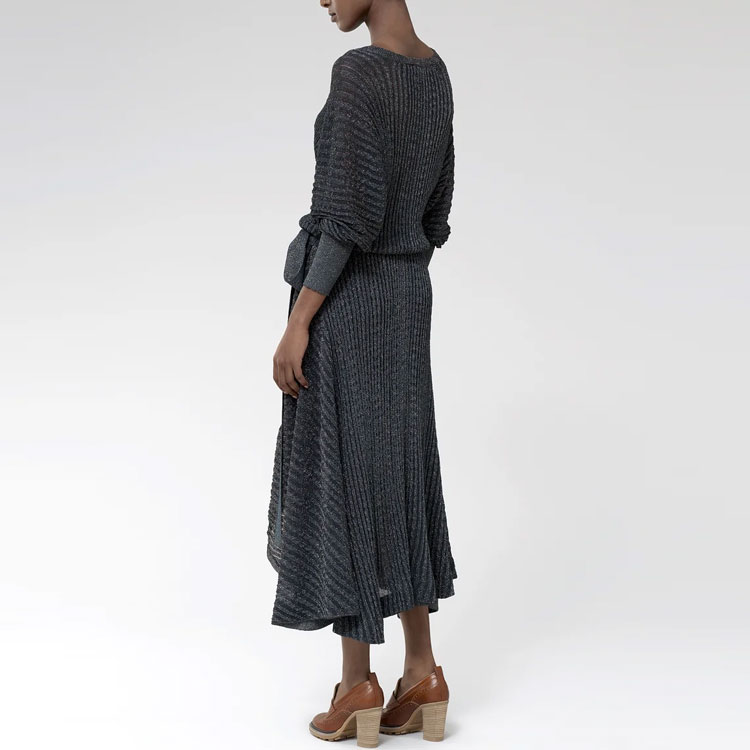 Shop Chloe Chloé SS21 Gaun Petang Lengan Panjang Hitam Leher V Knit CHC21SMR825703J1