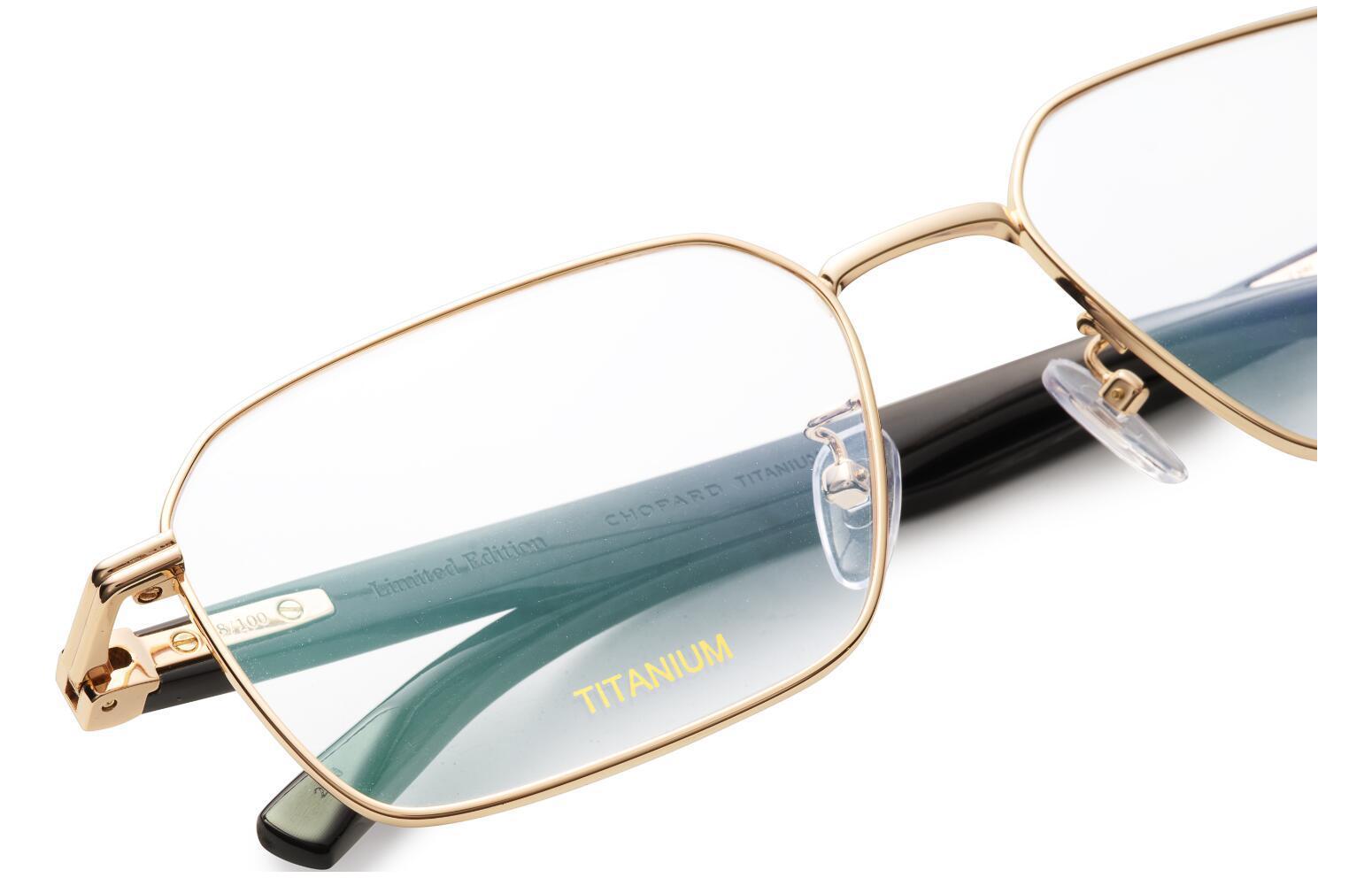 Shop Chopard Edición Asiática Gafas Ópticas Oro Marco Negro Cuerno Búfalo Titanio VCHL38J