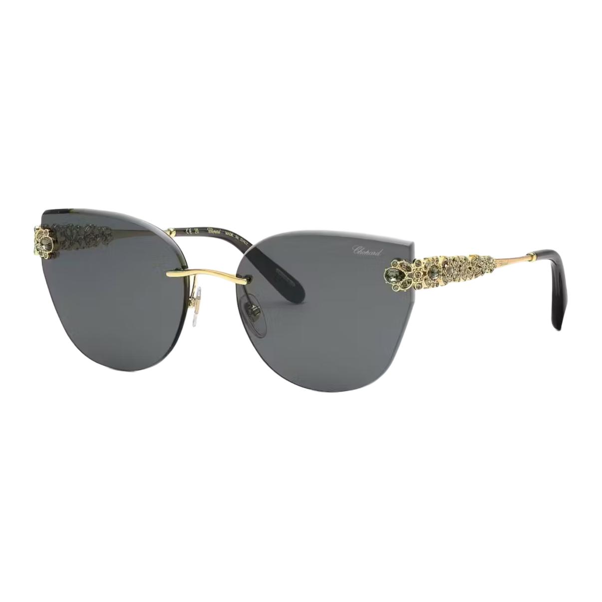 CHOPARD Gold Cat-Eye Metal Design Sunglasses Unisex Couple Style. SCHL05S300X