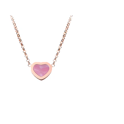 CHOPARD Heart Pendant 18K Rose Gold Mother-of-Pearl Necklace Unisex Couple Style 81A086-5701