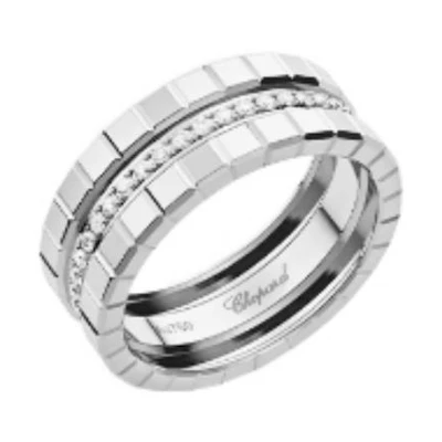 Chopard Ice Cube 18K White Gold Ring Unisex Couple Style Silver 827005-1040
