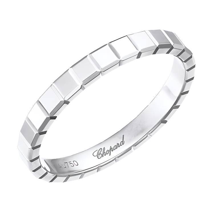 CHOPARD Ice Cube Logo Engraved 18K White Gold Unisex Couple Ring - Silver. 827702-1190