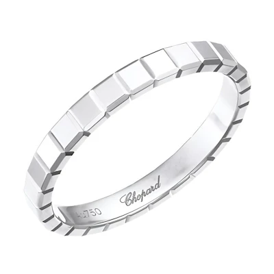 CHOPARD Ice Cube Logo Engraved 18K White Gold Unisex Couple Ring - Silver. 827702-1190