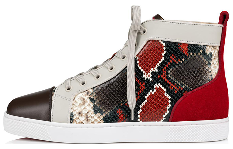Christian Louboutin Calfskin Round Toe Lace-Up High-Top Sneakers 'Beige'