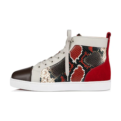 Christian Louboutin Calfskin Round Toe Lace-Up High-Top Sneakers 'Beige'