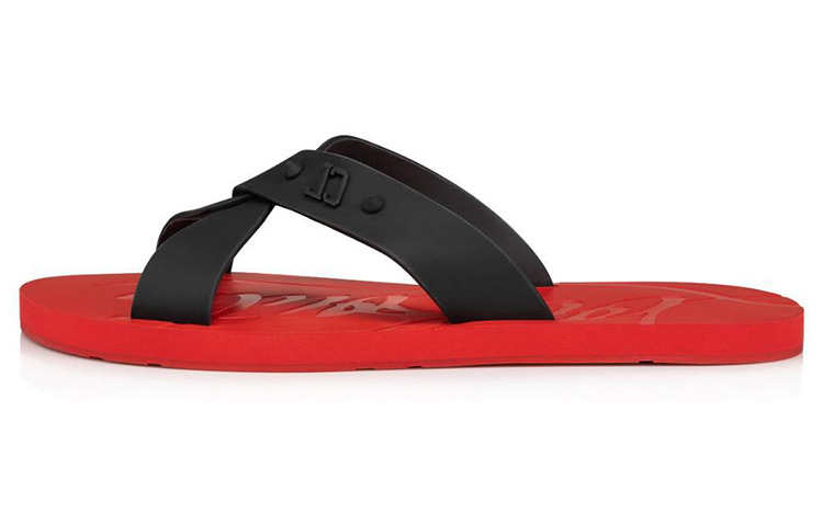 Christian Louboutin CL 'Black Red Open-Toe Slide' 3230335H358