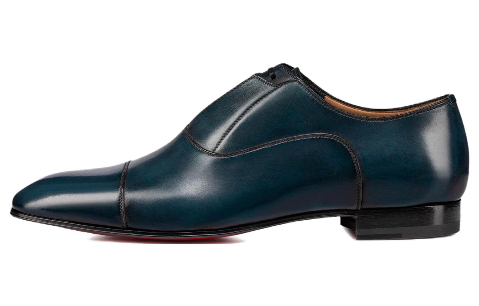 Christian Louboutin CL(Clorislove) Platinum Leather Pointed Toe Slip-On Flat Formal Shoes 'Blue' 3211068R593