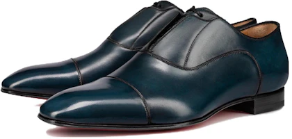 Order Christian Louboutin CL(Clorislove) Platinum Leather Pointed Toe Slip-On Flat Formal Shoes 'Blue' 3211068R593
