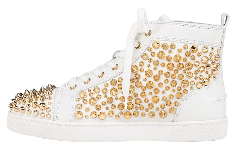 Christian Louboutin CL Leather Studded High-Top Fashion Sneakers Men’s White 1230054W015