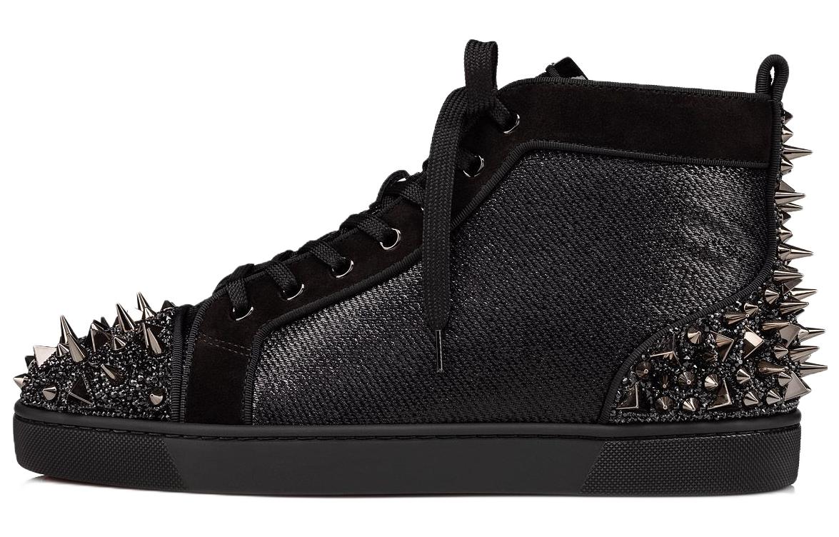 Christian Louboutin CL Lou Pik Pik Strass High-Top Sneakers Black with Studded Canvas Design. 1230174CM47