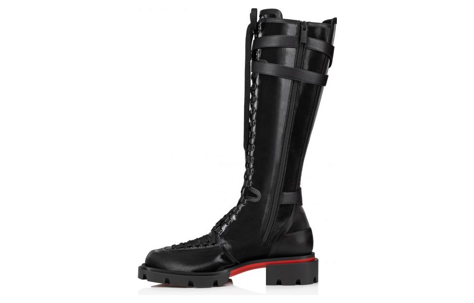 Buy Christian Louboutin CL Sepatu Boot Tinggi Platform Hitam Kulit Tali Depan 3230944BK01
