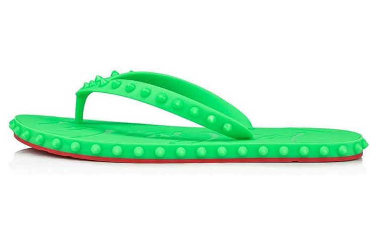 Christian Louboutin CL Platine Fashion Round Toe Herringbone Slippers 'Green'