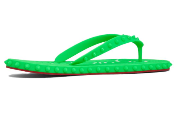 Christian Louboutin CL Platine Fashion Round Toe Herringbone Slippers 'Green' 圖 2