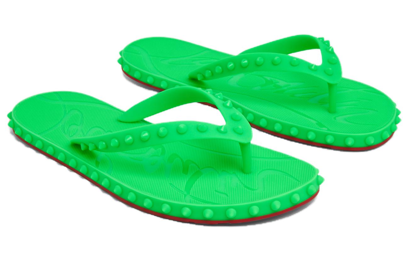 Christian Louboutin CL Platine Fashion Round Toe Herringbone Slippers 'Green' 圖 4