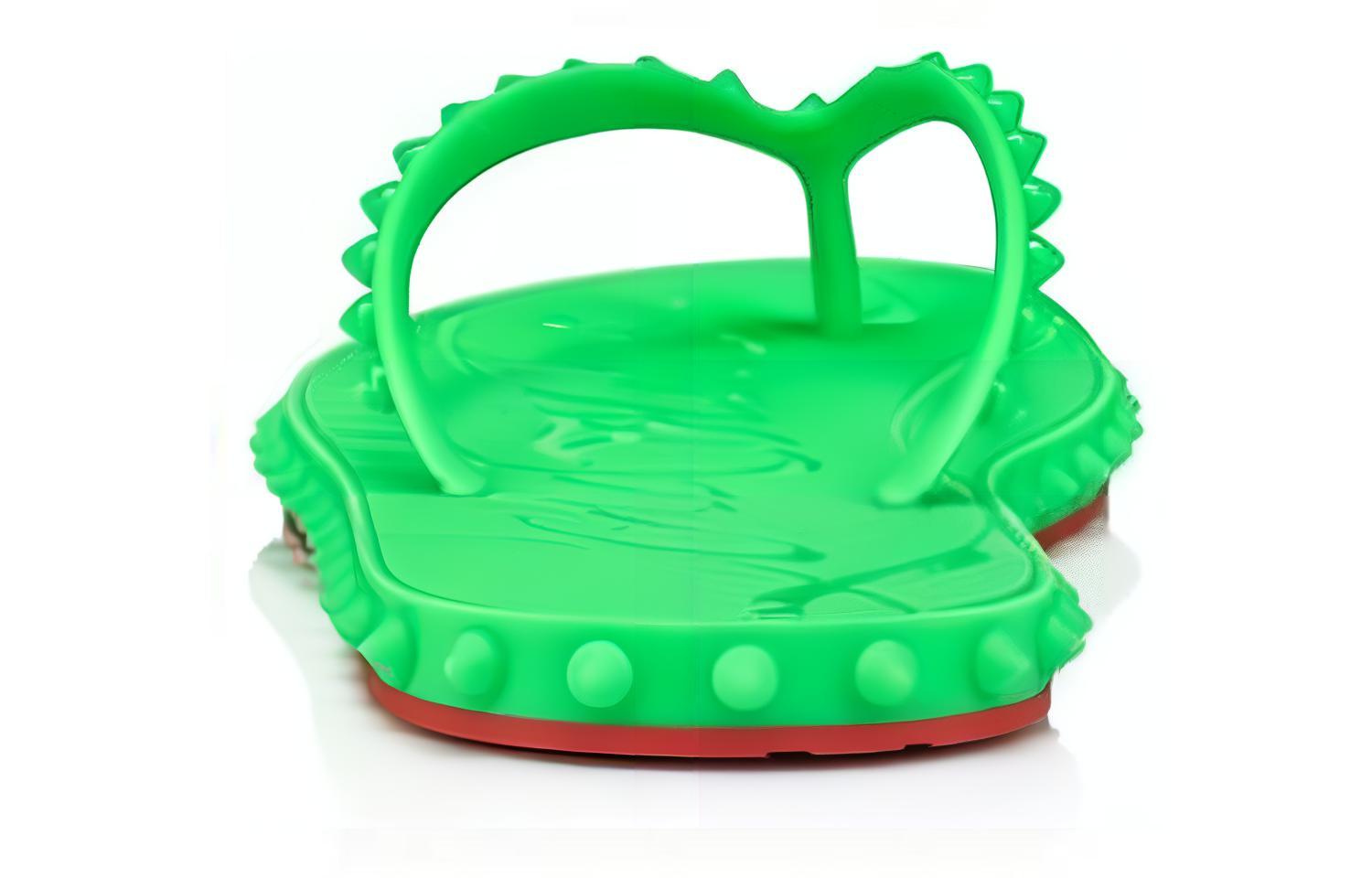 Christian Louboutin CL Platine Fashion Round Toe Herringbone Slippers 'Green' 圖 5