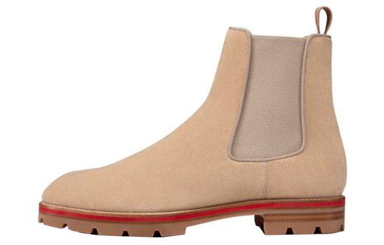 Buy 克里斯提•鲁布托 CL 铂金棕色时尚圆头套脚切尔西靴 3221222F579