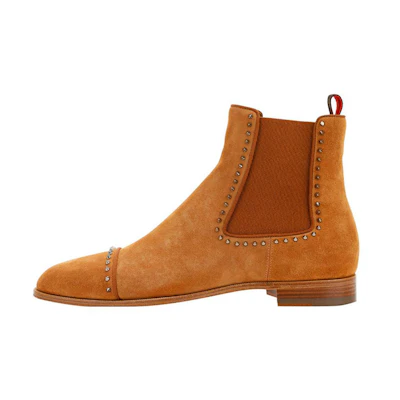 Christian Louboutin CL Platine Leather Round Toe Flat Chelsea Boots 'Brown'