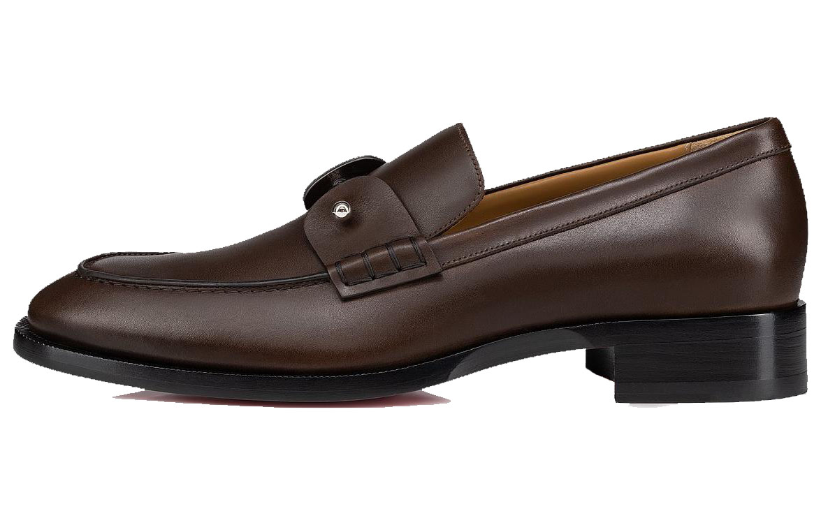Christian Louboutin CL Platine Leather Round Toe Slip-On Loafers 'Brown'