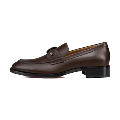 Christian Louboutin CL Platine Leather Round Toe Slip-On Loafers 'Brown'