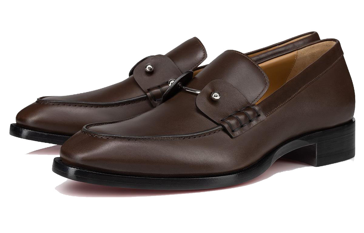 Christian Louboutin CL Platine Leather Round Toe Slip-On Loafers 'Brown' 圖 5