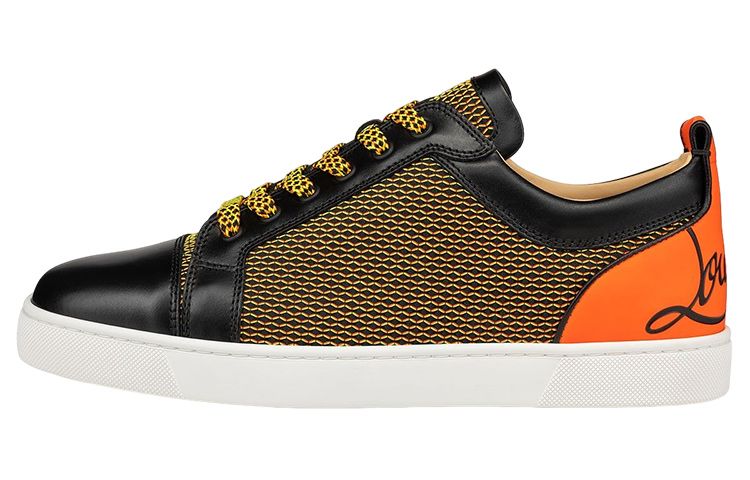 Christian Louboutin CL Platinum Fabric Leather Low-Top Fashion Sneakers Men Black Orange 1230688BKC2