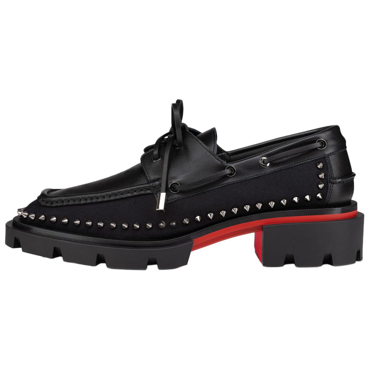 Christian Louboutin CL Steckel Black Leather Lace-Up Boat Shoes 3240198BK65