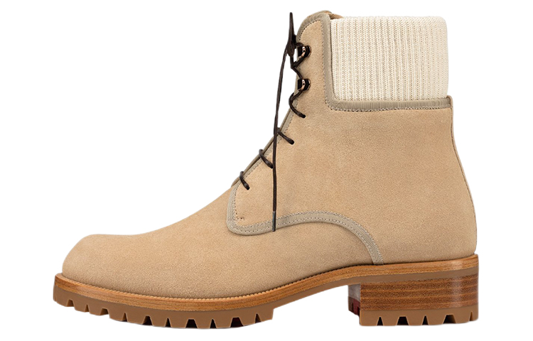 Christian Louboutin CLUB PLATINUM Leather Lace-up Fashion Ankle Boots 'Beige' 1200440F579