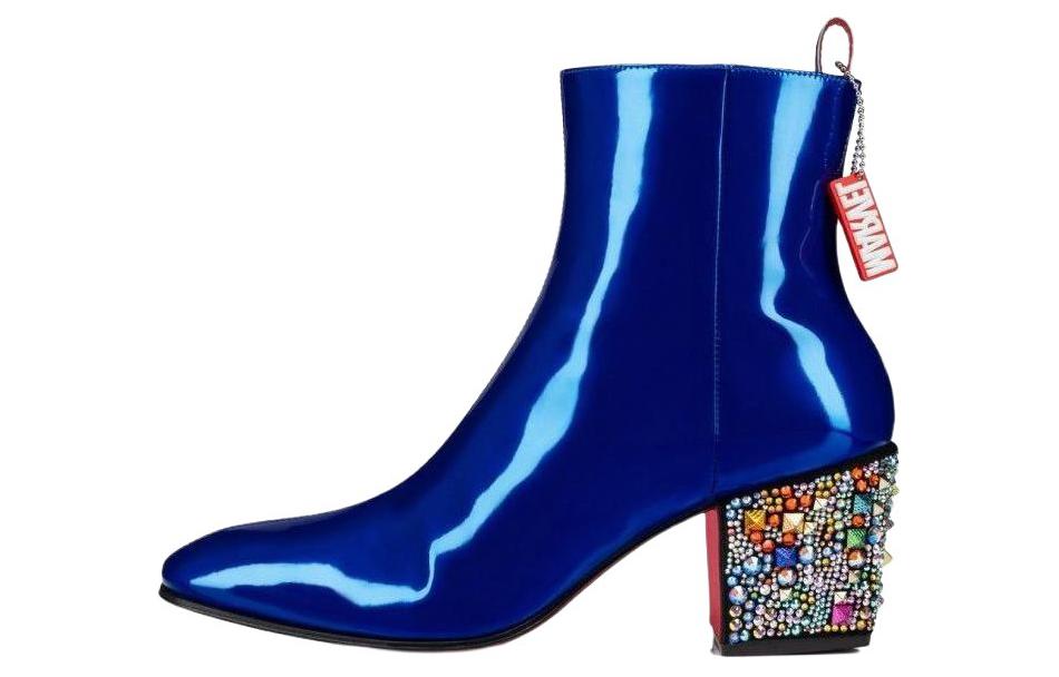 Buy Christian Louboutin CLUB PLATINUM Leder Stiefel Rund Blau mit Reißverschluss 32310425591