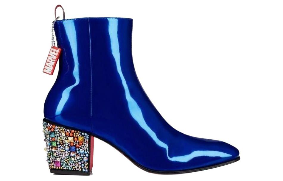 Order Christian Louboutin CLUB PLATINUM Leder Stiefel Rund Blau mit Reißverschluss 32310425591