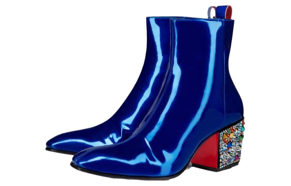 Lookbook Christian Louboutin CLUB PLATINUM Leder Stiefel Rund Blau mit Reißverschluss 32310425591