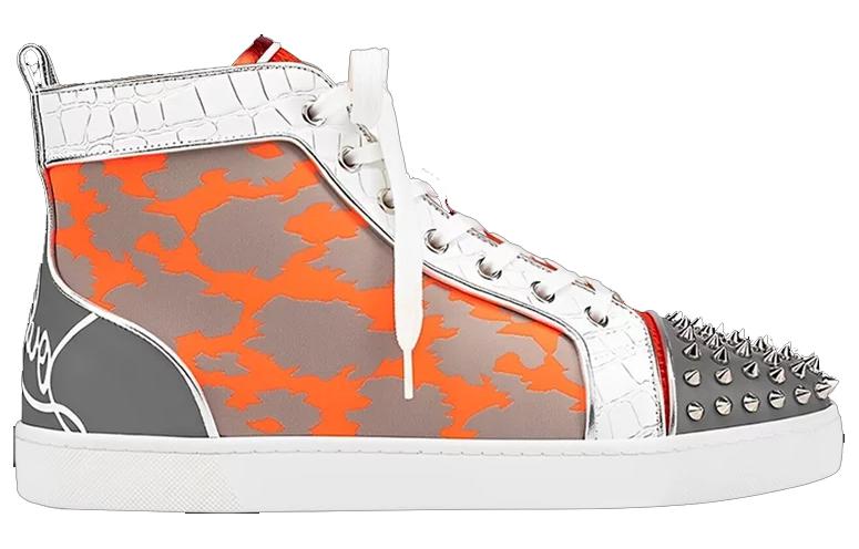 Order Christian Louboutin Fun Lou Spikes Flat High 'Reflex Orange Camo' Lelaki 1220655-CMA3