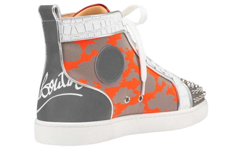 Lookbook Christian Louboutin Fun Lou Spikes Flat High 'Reflex Orange Camo' Lelaki 1220655-CMA3