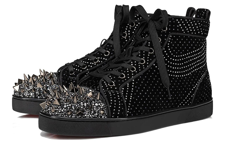 Order Christian Louboutin Lou Spikes Strass High-Top Sneaker ''Schwarz'' 3230430J698