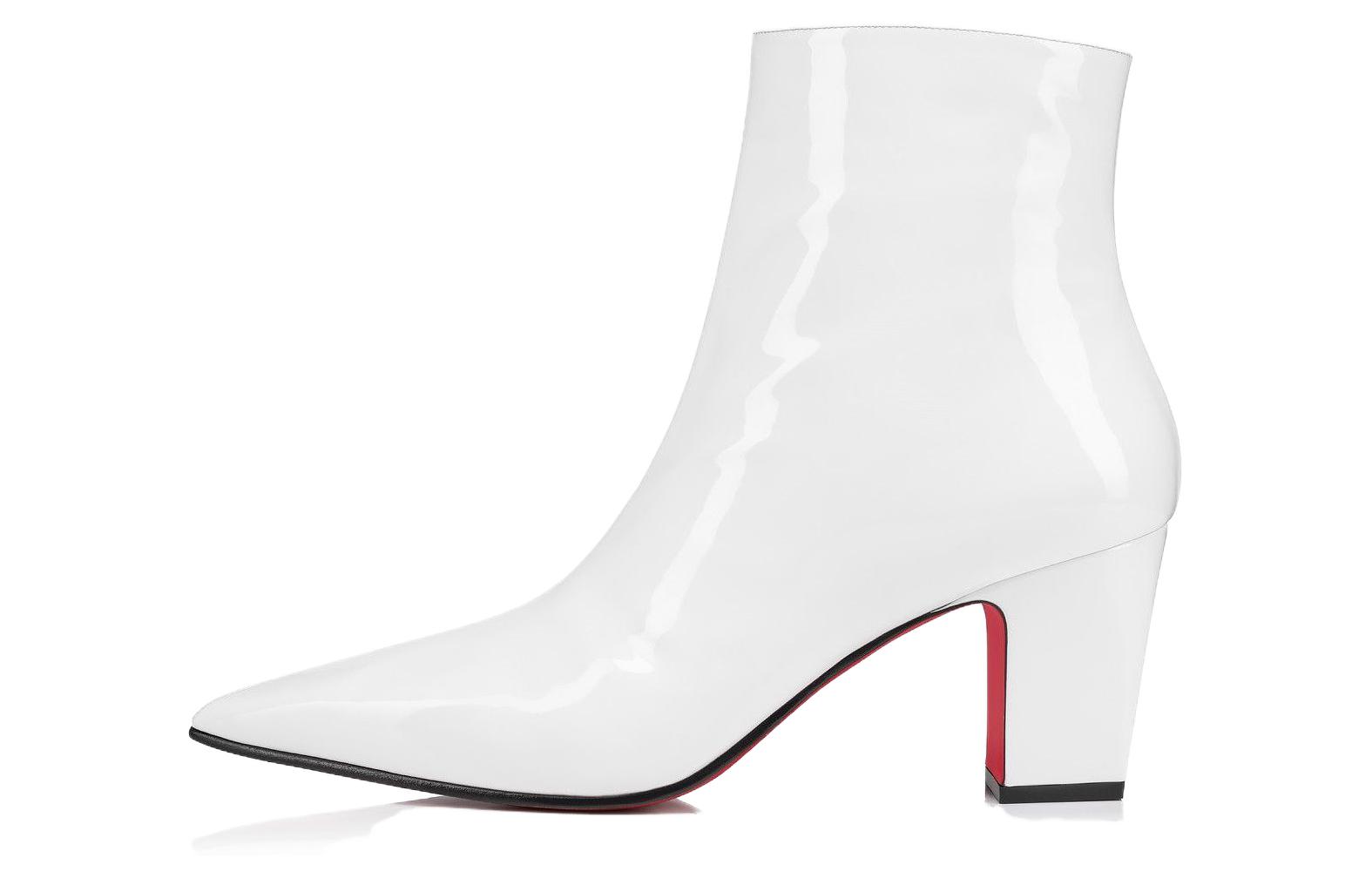 Christian Louboutin Patent Leather Zippered Pointed-Toe High Heel Booties 8cm 'White'