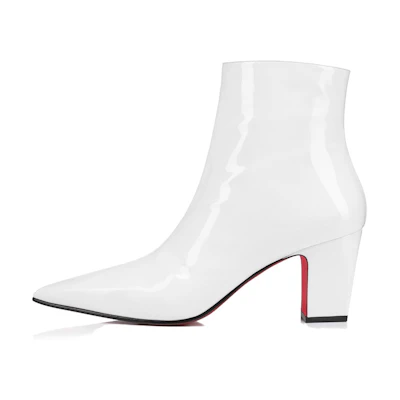 Christian Louboutin Patent Leather Zippered Pointed-Toe High Heel Booties 8cm 'White'