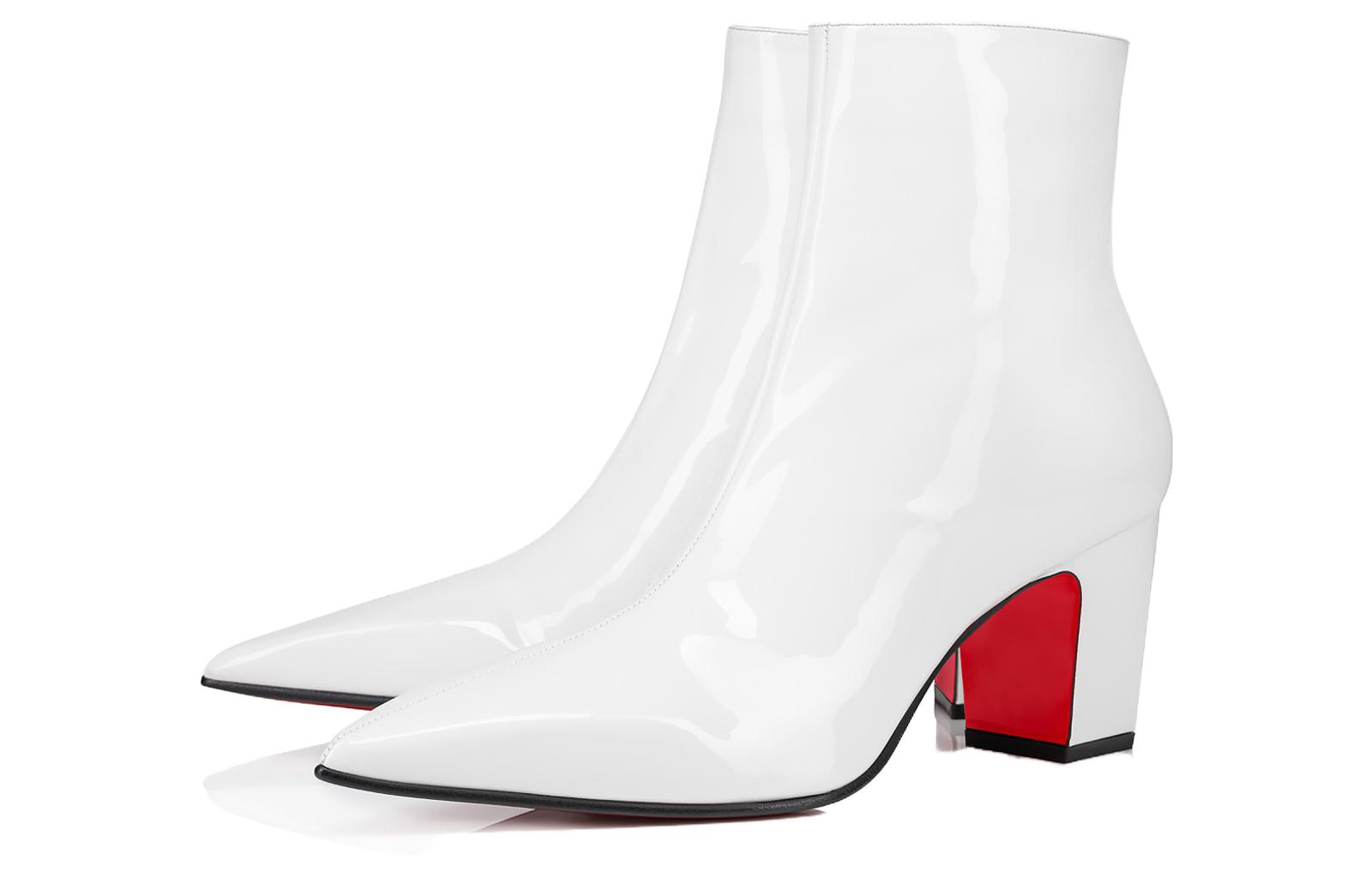 Christian Louboutin Patent Leather Zippered Pointed-Toe High Heel Booties 8cm 'White' 圖 3