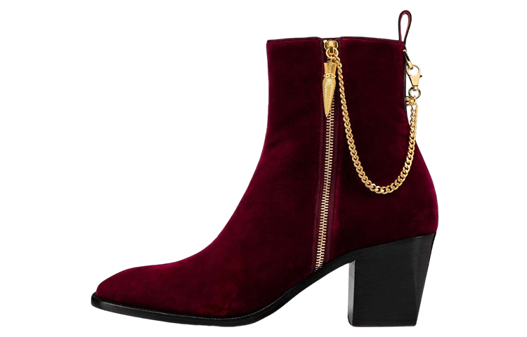 Christian Louboutin Suede Chain-Embellished Ankle Boot 'Red'
