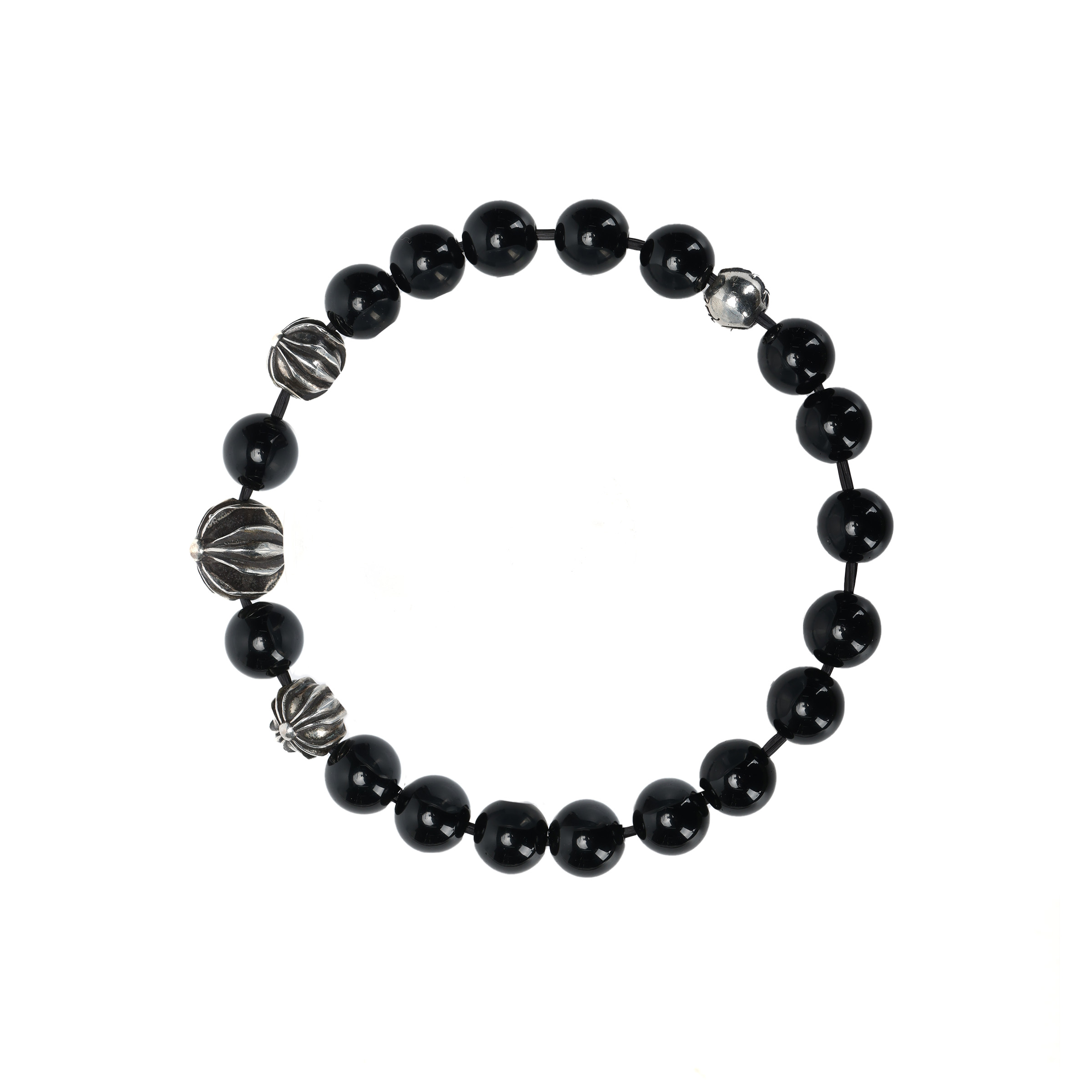 Chrome Hearts 8mm Black Obsidian Beaded Bracelet, Unisex Couple款, Black CH-SL-354