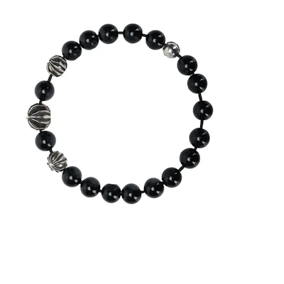 Chrome Hearts 8mm Black Obsidian Beaded Bracelet, Unisex Couple款, Black CH-SL-354