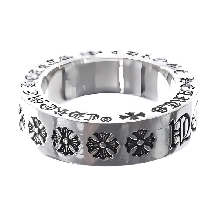 Chrome Hearts 925 Silver Ring with Letter Engraving and Floral Pattern - Unisex. CH0000257